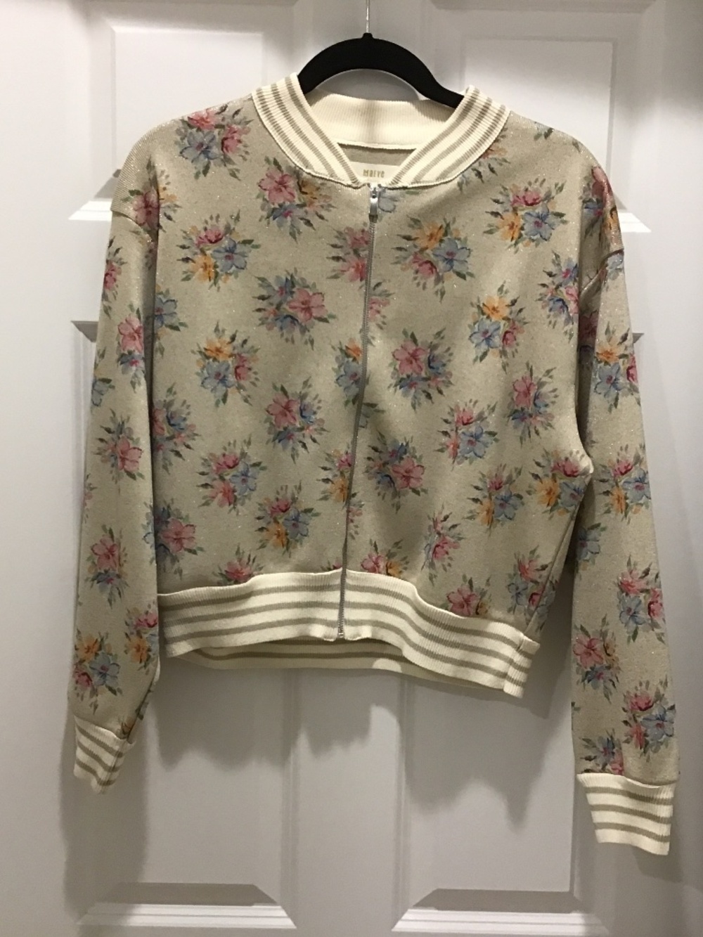 Anthropologie Floral Sparkle Bomber Jacket